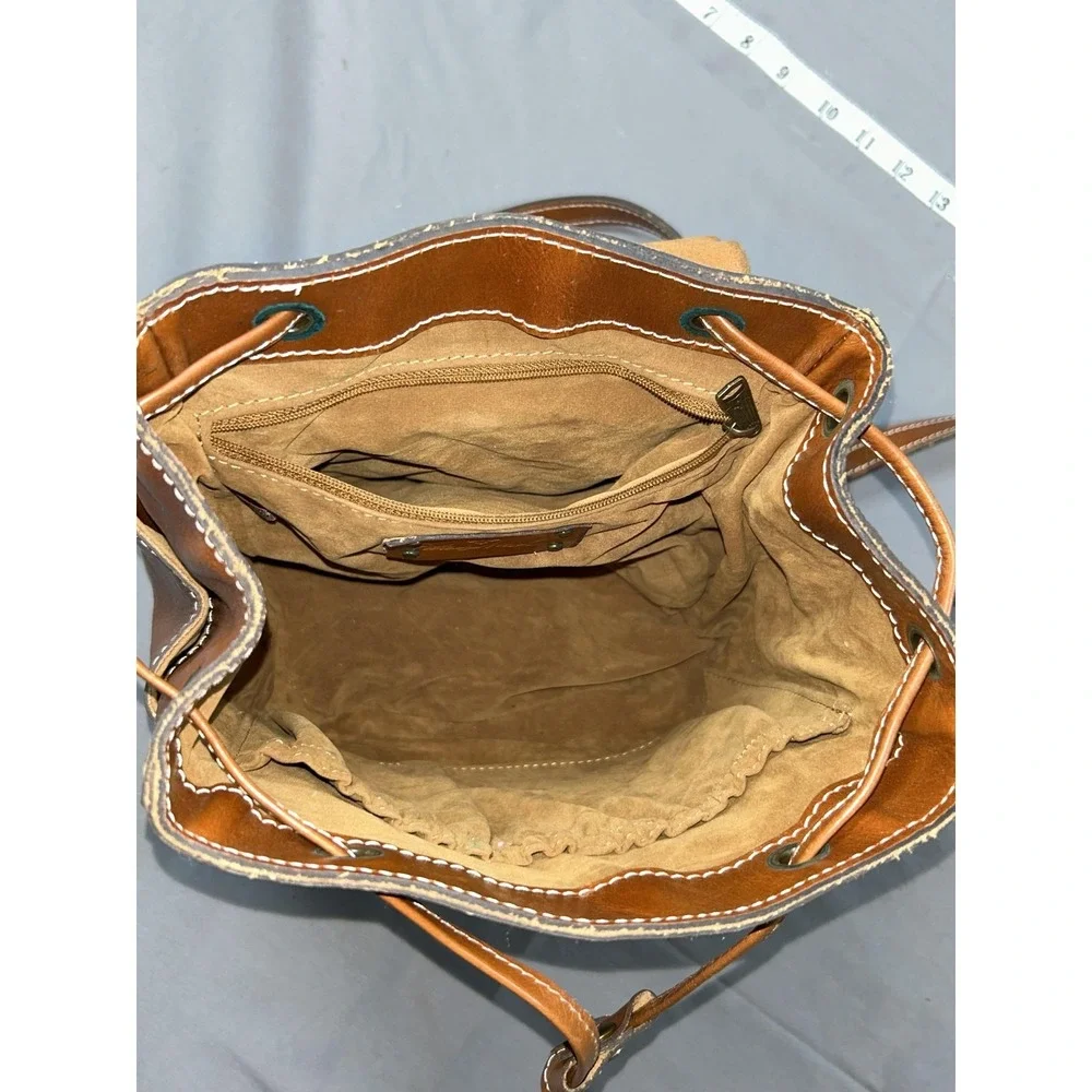 Patricia Nash Backpack Womens Small Brown Leather Drawstring Dust Bag Casual